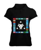 Türkiye,Turan,Göktürk,Azerbaycan,Kazakistan,Türkmenistan,Tacikistan,Özbekistan,Kyrgyzstan. Siyah Kadın Polo Yaka Tişört - Tisho