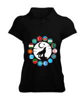 Türkiye,Turan,Göktürk,Azerbaycan,Kazakistan,Türkmenistan,Tacikistan,Özbekistan,Kyrgyzstan. Siyah Kadın Polo Yaka Tişört - Tisho