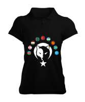 Türkiye,Turan,Göktürk,Azerbaycan,Kazakistan,Türkmenistan,Tacikistan,Özbekistan,Kyrgyzstan. Siyah Kadın Polo Yaka Tişört - Tisho