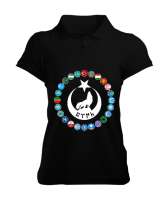 Türkiye,Turan,Göktürk,Azerbaycan,Kazakistan,Türkmenistan,Tacikistan,Özbekistan,Kyrgyzstan. Siyah Kadın Polo Yaka Tişört - Tisho