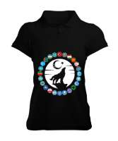 Türkiye,Turan,Göktürk,Azerbaycan,Kazakistan,Türkmenistan,Tacikistan,Özbekistan,Kyrgyzstan. Siyah Kadın Polo Yaka Tişört - Tisho