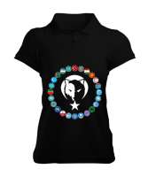 Türkiye,Turan,Göktürk,Azerbaycan,Kazakistan,Türkmenistan,Tacikistan,Özbekistan,Kyrgyzstan. Siyah Kadın Polo Yaka Tişört - Tisho