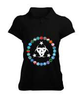 Türkiye,Turan,Göktürk,Azerbaycan,Kazakistan,Türkmenistan,Tacikistan,Özbekistan,Kyrgyzstan. Siyah Kadın Polo Yaka Tişört - Tisho