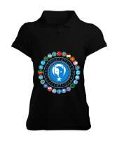 Türkiye,Turan,Göktürk,Azerbaycan,Kazakistan,Türkmenistan,Tacikistan,Özbekistan,Kyrgyzstan. Siyah Kadın Polo Yaka Tişört - Tisho