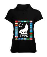 Türkiye,Turan,Göktürk,Azerbaycan,Kazakistan,Türkmenistan,Tacikistan,Özbekistan,Kyrgyzstan. Siyah Kadın Polo Yaka Tişört - Tisho