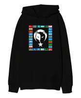 Türkiye,Turan,Göktürk,Azerbaycan,Kazakistan,Türkmenistan,Tacikistan,Özbekistan,Kyrgyzstan. Siyah Oversize Unisex Kapüşonlu Sweatshirt - Tisho