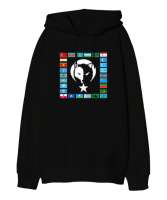 Türkiye,Turan,Göktürk,Azerbaycan,Kazakistan,Türkmenistan,Tacikistan,Özbekistan,Kyrgyzstan. Siyah Oversize Unisex Kapüşonlu Sweatshirt - Tisho