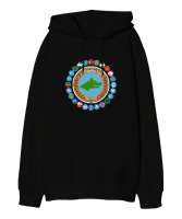 Türkiye,Turan,Göktürk,Azerbaycan,Kazakistan,Türkmenistan,Tacikistan,Özbekistan,Kyrgyzstan. Siyah Oversize Unisex Kapüşonlu Sweatshirt - Tisho