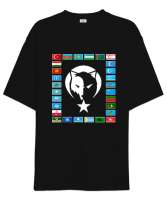 Türkiye,Turan,Göktürk,Azerbaycan,Kazakistan,Türkmenistan,Tacikistan,Özbekistan,Kyrgyzstan. Siyah Oversize Unisex Tişört - Tisho