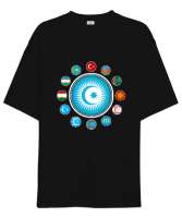 Türkiye,Turan,Göktürk,Azerbaycan,Kazakistan,Türkmenistan,Tacikistan,Özbekistan,Kyrgyzstan. Siyah Oversize Unisex Tişört - Tisho