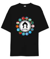 Türkiye,Turan,Göktürk,Azerbaycan,Kazakistan,Türkmenistan,Tacikistan,Özbekistan,Kyrgyzstan. Siyah Oversize Unisex Tişört - Tisho