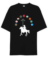 Türkiye,Turan,Göktürk,Azerbaycan,Kazakistan,Türkmenistan,Tacikistan,Özbekistan,Kyrgyzstan. Siyah Oversize Unisex Tişört - Tisho