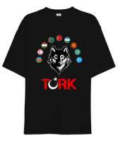 Türkiye,Turan,Göktürk,Azerbaycan,Kazakistan,Türkmenistan,Tacikistan,Özbekistan,Kyrgyzstan. Siyah Oversize Unisex Tişört - Tisho