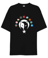 Türkiye,Turan,Göktürk,Azerbaycan,Kazakistan,Türkmenistan,Tacikistan,Özbekistan,Kyrgyzstan. Siyah Oversize Unisex Tişört - Tisho