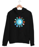 Türkiye,Turan,Göktürk,Azerbaycan,Kazakistan,Türkmenistan,Tacikistan,Özbekistan,Kyrgyzstan. Siyah Unisex Kapşonlu Sweatshirt - Tisho