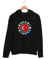 Türkiye,Turan,Göktürk,Azerbaycan,Kazakistan,Türkmenistan,Tacikistan,Özbekistan,Kyrgyzstan. Siyah Unisex Kapşonlu Sweatshirt - Tisho