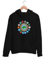 Türkiye,Turan,Göktürk,Azerbaycan,Kazakistan,Türkmenistan,Tacikistan,Özbekistan,Kyrgyzstan. Siyah Unisex Kapşonlu Sweatshirt - Tisho