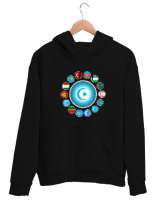 Türkiye,Turan,Göktürk,Azerbaycan,Kazakistan,Türkmenistan,Tacikistan,Özbekistan,Kyrgyzstan. Siyah Unisex Kapşonlu Sweatshirt - Tisho