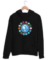 Türkiye,Turan,Göktürk,Azerbaycan,Kazakistan,Türkmenistan,Tacikistan,Özbekistan,Kyrgyzstan. Siyah Unisex Kapşonlu Sweatshirt - Tisho