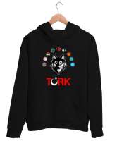 Türkiye,Turan,Göktürk,Azerbaycan,Kazakistan,Türkmenistan,Tacikistan,Özbekistan,Kyrgyzstan. Siyah Unisex Kapşonlu Sweatshirt - Tisho