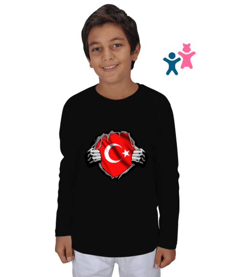 Tisho - Türkiye,Türkiye bayrağı. Çocuk Unisex Uzunkollu