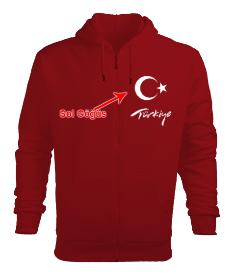 Tisho - Türkiye,Türkiye bayrağı. Erkek Kapşonlu Fermuarlı