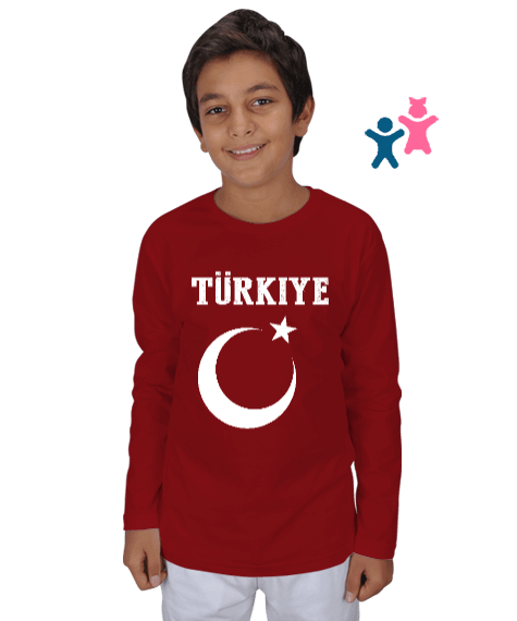 Tisho - Türkiye,Türkiye bayrağı,Hilal ve yıldız. Çocuk Unisex Uzunkollu
