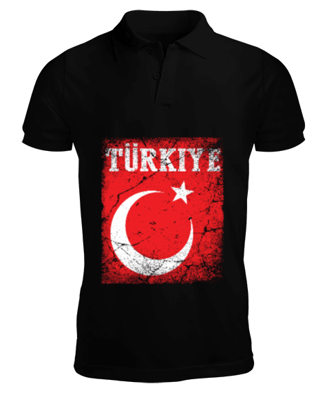 Tisho - Türkiye,Türkiye bayrağı,Hilal ve yıldız. Erkek Kısa Kol Polo Yaka