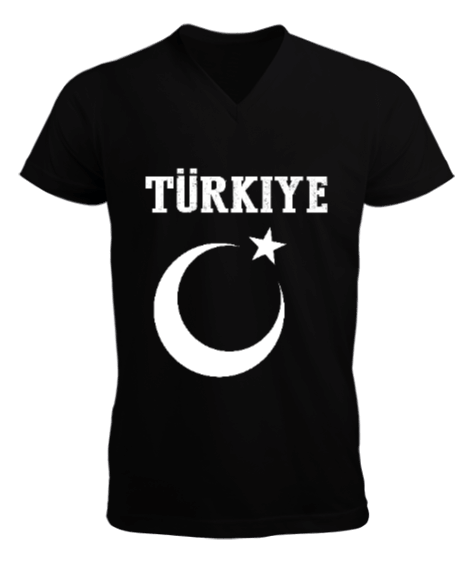 Türkiye,Türkiye bayrağı,Hilal ve yıldız. Erkek Kısa Kol V Yaka Tişört - Tisho