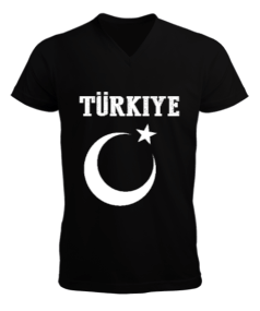 Türkiye,Türkiye bayrağı,Hilal ve yıldız. Erkek Kısa Kol V Yaka Tişört - Tisho