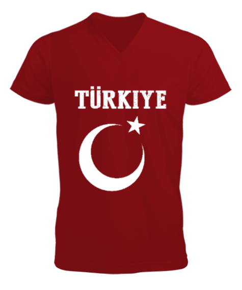 Tisho - Türkiye,Türkiye bayrağı,Hilal ve yıldız. Erkek Kısa Kol V Yaka Tişört