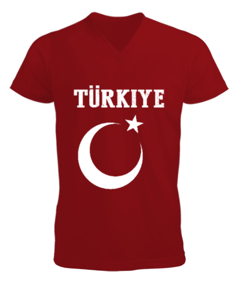 Türkiye,Türkiye bayrağı,Hilal ve yıldız. Erkek Kısa Kol V Yaka Tişört - Tisho