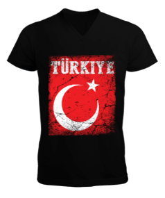 Türkiye,Türkiye bayrağı,Hilal ve yıldız. Erkek Kısa Kol V Yaka Tişört - Tisho