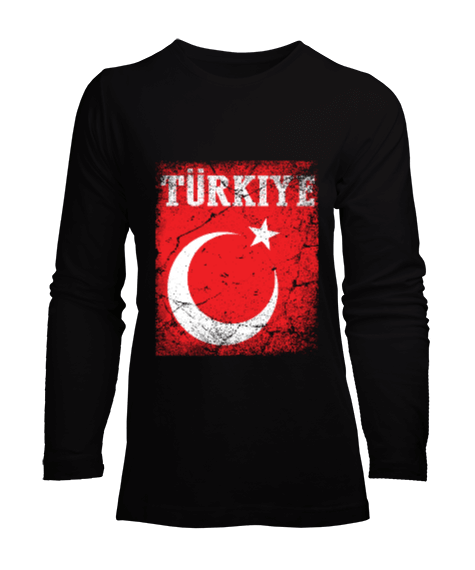 Tisho - Türkiye,Türkiye bayrağı,Hilal ve yıldız. Kadın Uzun Kol Tişört