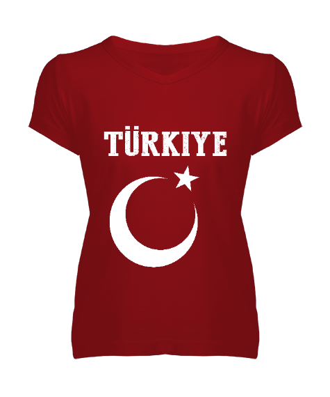 Türkiye,Türkiye bayrağı,Hilal ve yıldız. Kadın V Yaka Tişört - Tisho