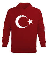 Türkiye,Türkiye bayrağı,Hilal ve yıldız. Kırmızı Erkek Kapüşonlu Hoodie Sweatshirt - Tisho