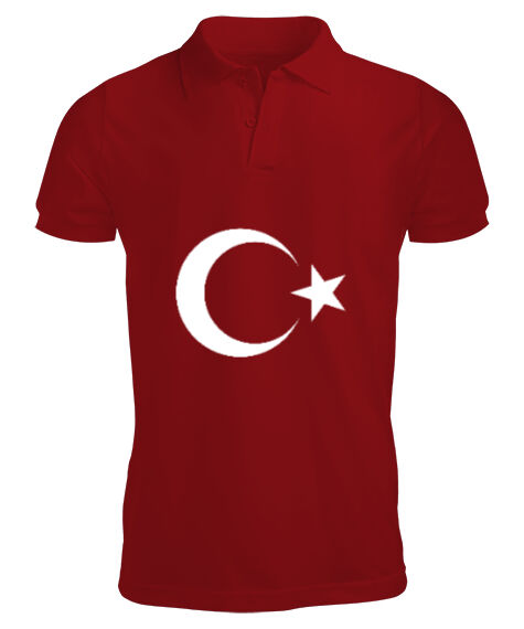 Tisho - Türkiye,Türkiye bayrağı,Hilal ve yıldız. Kırmızı Erkek Kısa Kol Polo Yaka