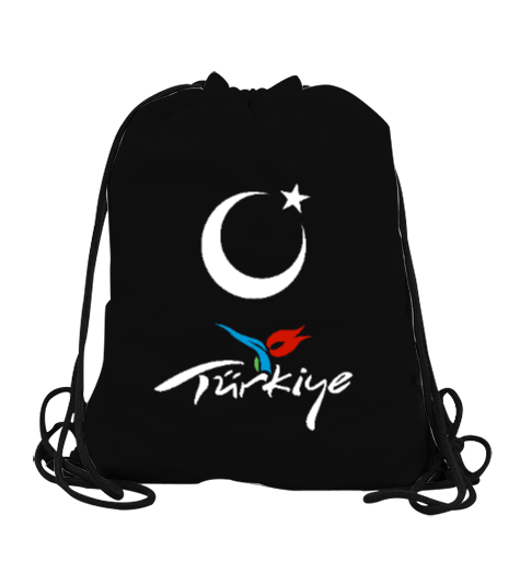 Tisho - Türkiye,Türkiye bayrağı,Hilal ve yıldız. Siyah Büzgülü Spor Çanta