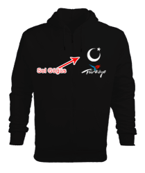 Türkiye,Türkiye bayrağı,Hilal ve yıldız. Siyah Erkek Kapşonlu Fermuarlı - Tisho