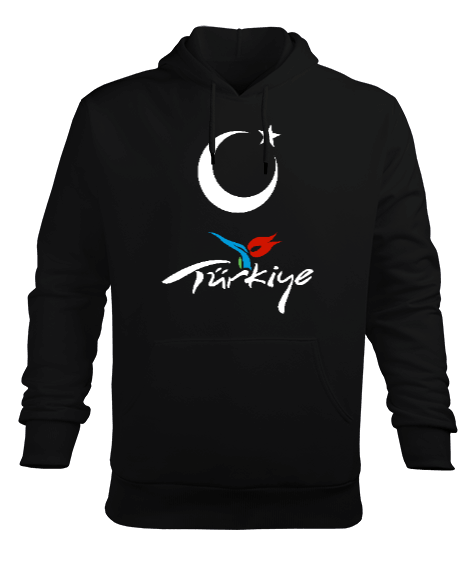 Türkiye,Türkiye bayrağı,Hilal ve yıldız. Siyah Erkek Kapüşonlu Hoodie Sweatshirt - Tisho