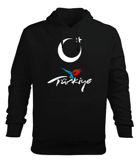 Tisho - Türkiye,Türkiye bayrağı,Hilal ve yıldız. Siyah Erkek Kapüşonlu Hoodie Sweatshirt