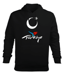 Tisho - Türkiye,Türkiye bayrağı,Hilal ve yıldız. Siyah Erkek Kapüşonlu Hoodie Sweatshirt