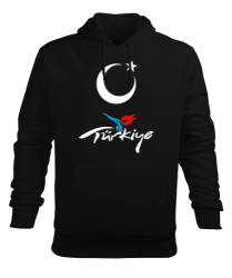 Türkiye,Türkiye bayrağı,Hilal ve yıldız. Siyah Erkek Kapüşonlu Hoodie Sweatshirt - Tisho