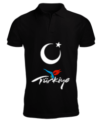 Türkiye,Türkiye bayrağı,Hilal ve yıldız. Siyah Erkek Kısa Kol Polo Yaka - Tisho