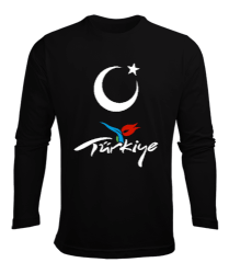 Türkiye,Türkiye bayrağı,Hilal ve yıldız. Siyah Erkek Uzun Kol Yazlık Tişört - Tisho