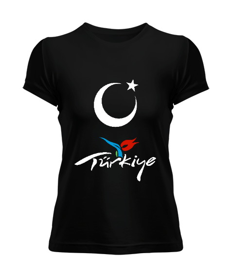 Tisho - Türkiye,Türkiye bayrağı,Hilal ve yıldız. Siyah Kadın Tişört