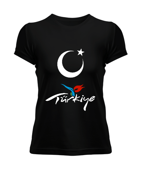 Türkiye,Türkiye bayrağı,Hilal ve yıldız. Siyah Kadın Tişört - Tisho