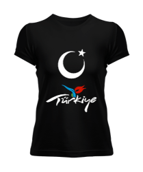 Türkiye,Türkiye bayrağı,Hilal ve yıldız. Siyah Kadın Tişört - Tisho