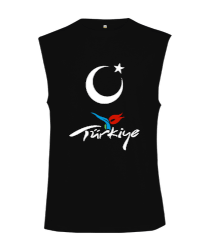 Tisho - Türkiye,Türkiye bayrağı,Hilal ve yıldız. Siyah Kesik Kol Unisex Tişört