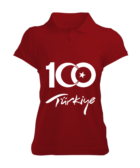 Tisho - Türkiye,Türkiye bayrağı,milli mücadelenin 100. yılı. Kırmızı Kadın Polo Yaka Tişört